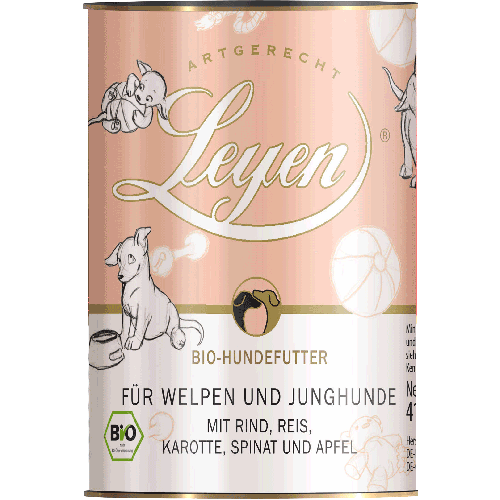 Bio Rind Reis Karotten Spinat u. Apfel 400g Hund Nassfutter Leyen