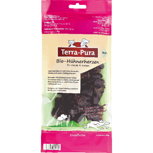 Bio Hühnerherzen 100g Katze Snack Terra-Pura